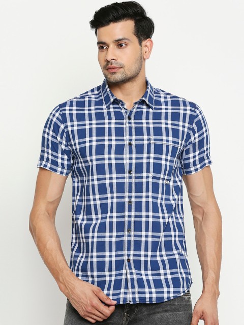 

Mufti Men Navy Blue & White Slim Fit Checked Casual Shirt