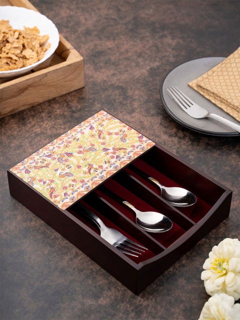 

KOLOROBIA Brown & Yellow Kalamkari Finesse Printed Cutlery Holder