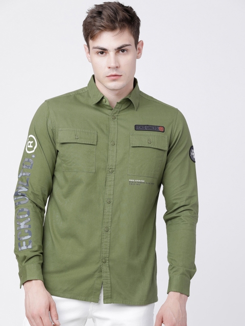 

Ecko Unltd Men Olive Green Pure Cotton Slim Fit Solid Casual Shirt