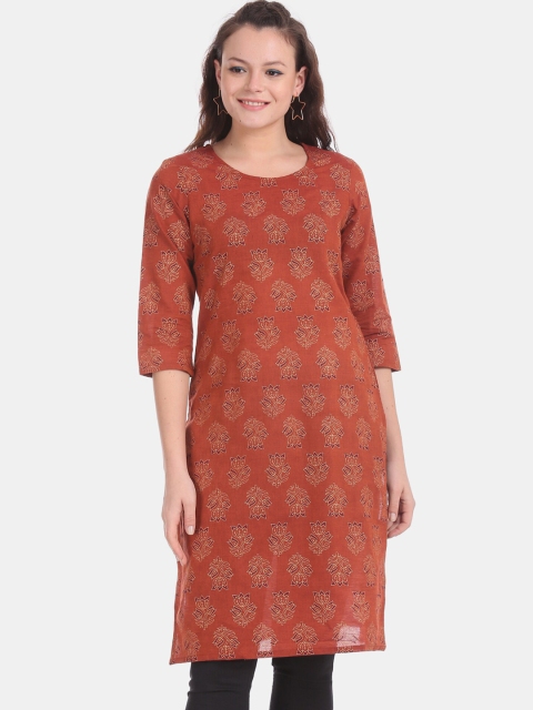 

Karigari Women Rust Ethnic Motifs Printed Kurta