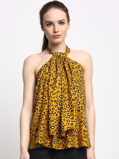 

Just Wow Yellow Animal Print Halter Neck Regular Top
