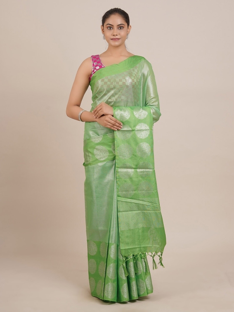 

Pothys Green & Silver-Toned Tissue Woven Design Saree