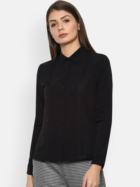 

Van Heusen Woman Black Regular Fit Solid Casual Shirt