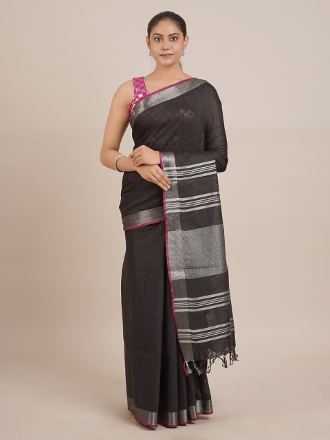 

Pothys Black Solid Linen Blend Saree