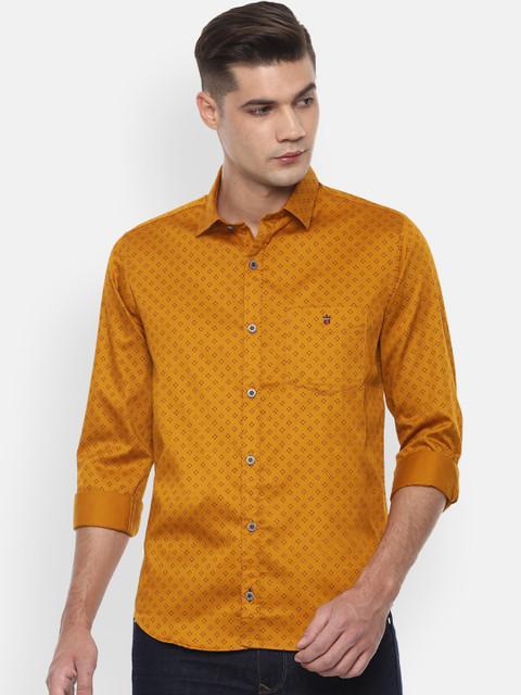 

Louis Philippe Sport Men Yellow & Navy Blue Slim Fit Printed Casual Shirt