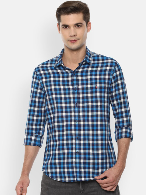 

Louis Philippe Sport Men Blue & White Pure Cotton Regular Fit Checked Casual Shirt