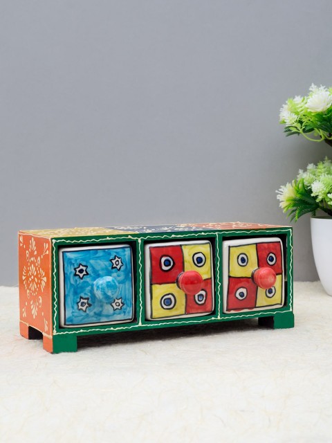 

Golden Peacock Multi-Coloured Handcrafted Wood & Ceramic Trinklet Box Showpiece