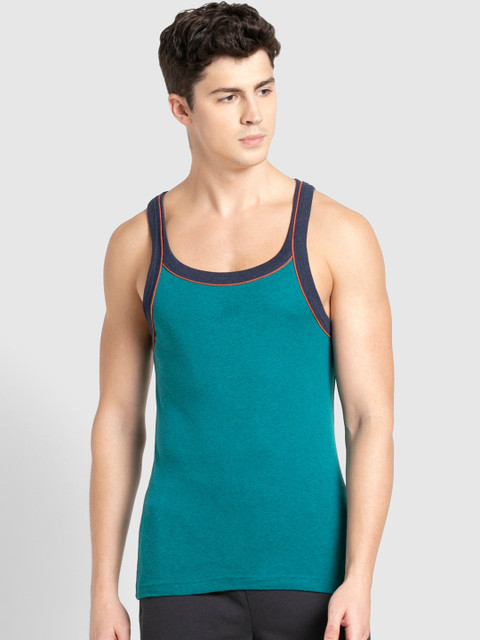 

Jockey Men Teal-Green Solid Super Combed Cotton Innerwear Vest