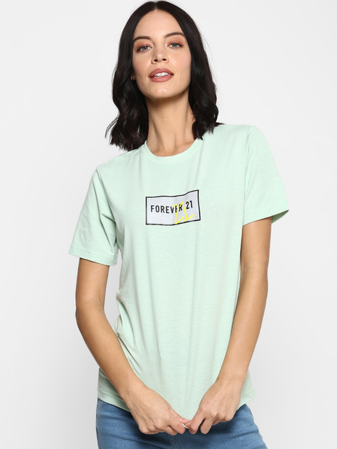 

FOREVER 21 Green Brand Logo Printed Regular Top
