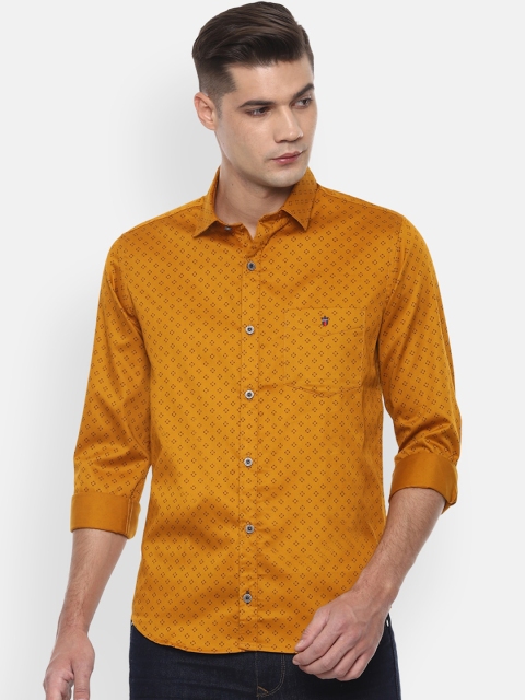 

Louis Philippe Sport Men Yellow & Navy Blue Slim Fit Printed Casual Shirt