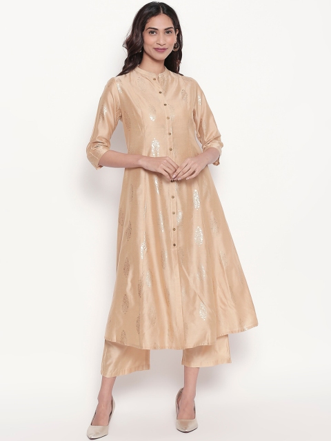 

RANGMANCH BY PANTALOONS Women Beige & Gold-Toned Printed Kurta with Palazzos