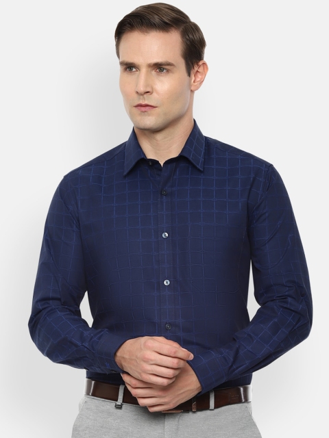 

Louis Philippe Men Navy Pure Cotton Slim Fit Checked Formal Shirt, Navy blue