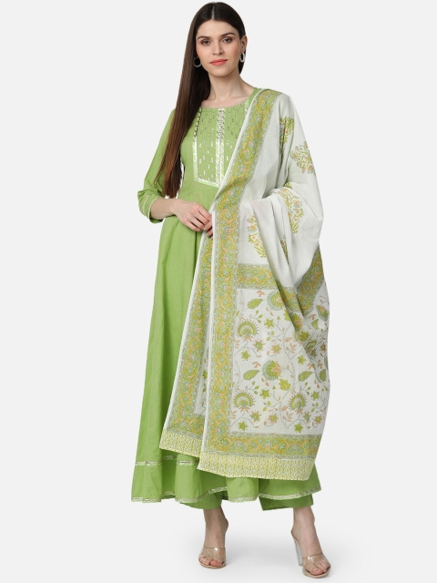 

AHIKA Women Green Solid Kurta with Palazzos & Dupatta