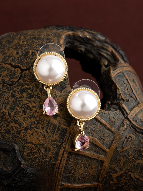

E2O Off-White & Pink Gold-Plated Geometric Drop Earrings
