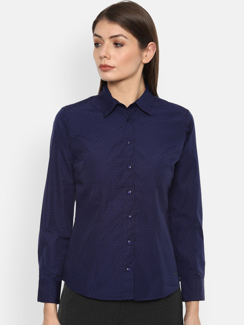 

Van Heusen Woman Navy Blue Self-Design Casual Shirt