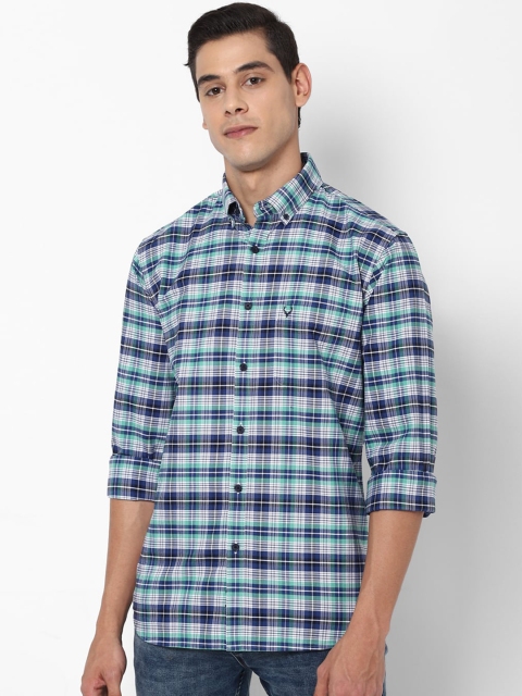 

Allen Solly Men Blue & Off-White Pure Cotton Slim Fit Checked Casual Shirt