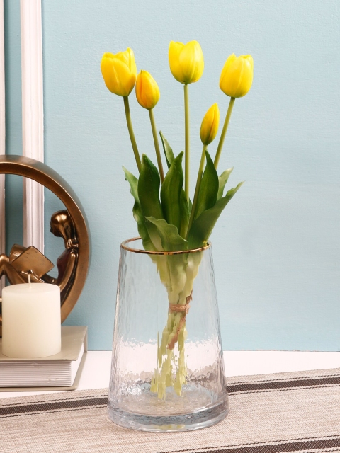 

TAYHAA Set of 5 Yellow & Green Bunch Of Artificial Tulip Flowers & Buds