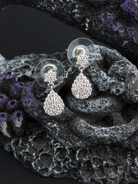 

E2O Silver-Plated Teardrop Shaped Stone Studded Drop Earrings