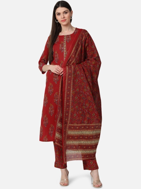

AHIKA Women Red Printed Kurta with Palazzos & Dupatta