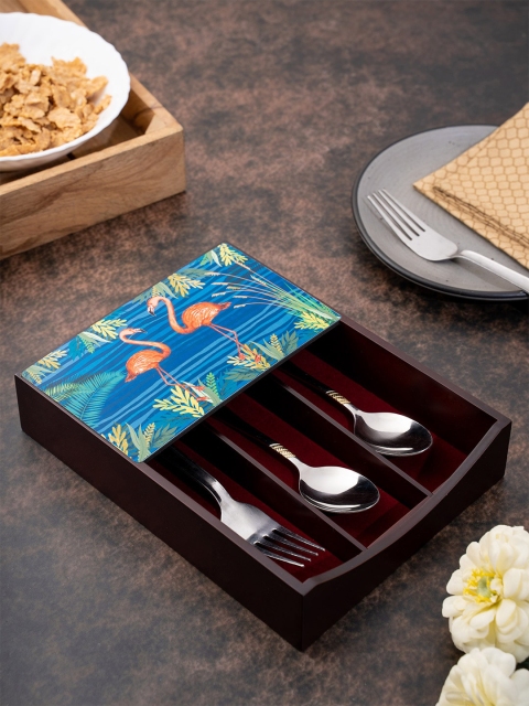 

KOLOROBIA Brown & Blue Flamingo Inspired Printed Cutlery Holder