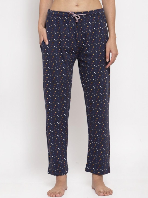 

TAG 7 Women Navy Blue & Yellow Geometric Printed Lounge Pants