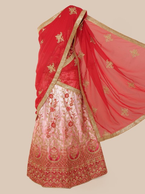 

Pothys Red Embroidered Poly Chiffon Half Saree