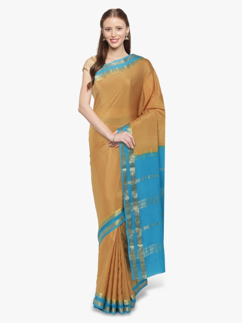 

Sudarshan Silks Beige & Blue Pure Silk Solid Mysore Silk Saree