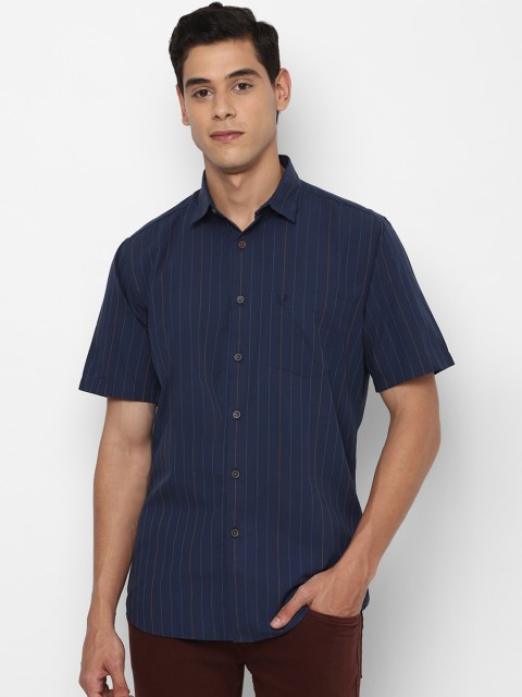 

Allen Solly Men Navy Pure Cotton Slim Fit Striped Casual Shirt, Navy blue