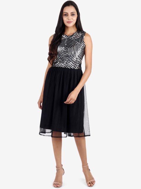 

Diwaah Women Black & Silver Sequinned A-Line Dress