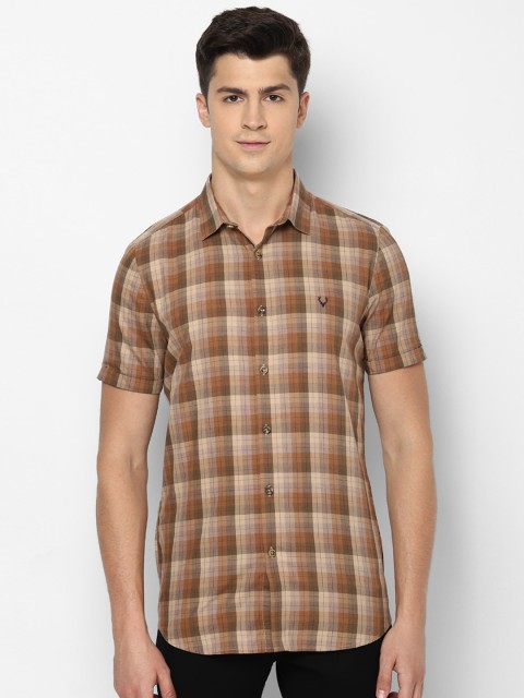 

Allen Solly Men Beige & Brown Pure Cotton Slim Fit Checked Casual Shirt