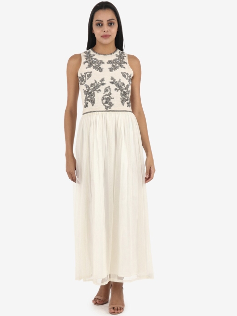 

Diwaah Women Off-White & Silver Embellished Maxi Dress