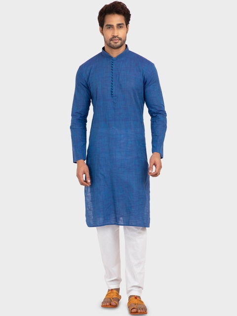 

N Dot Men Blue & White Solid Kurta with Pyjamas