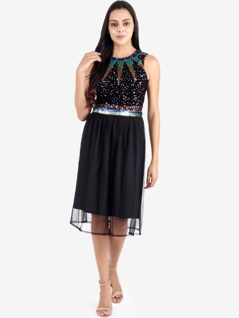

Diwaah Women Black Sequinned A-Line Dress