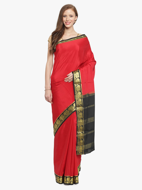

Sudarshan Silks Red Pure Silk Solid Mysore Silk Saree