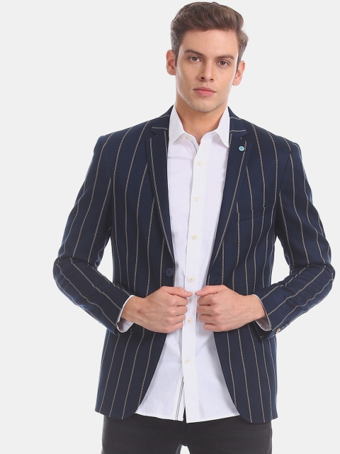 

Arrow Sport Men Navy Blue & White Striped Single-Breasted Casual Blazer