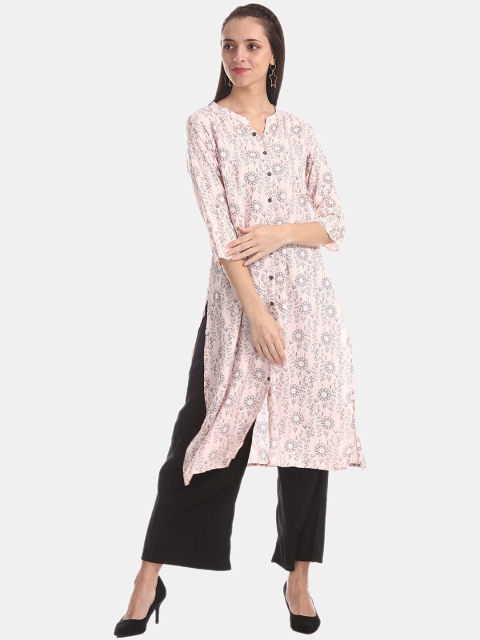 

Karigari Women Pink & Navy Blue Floral Printed Floral Kurta