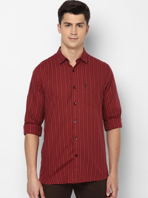 

Allen Solly Men Maroon Pure Cotton Slim Fit Striped Casual Shirt