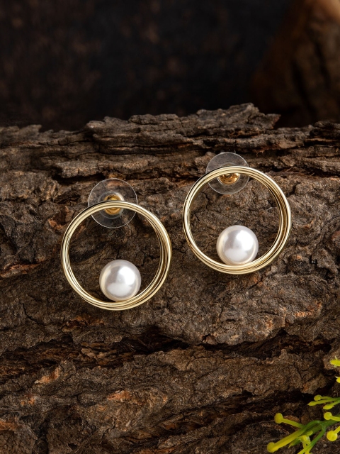 

E2O Gold-Plated & White Faux Pearl Circular Oversized Studs