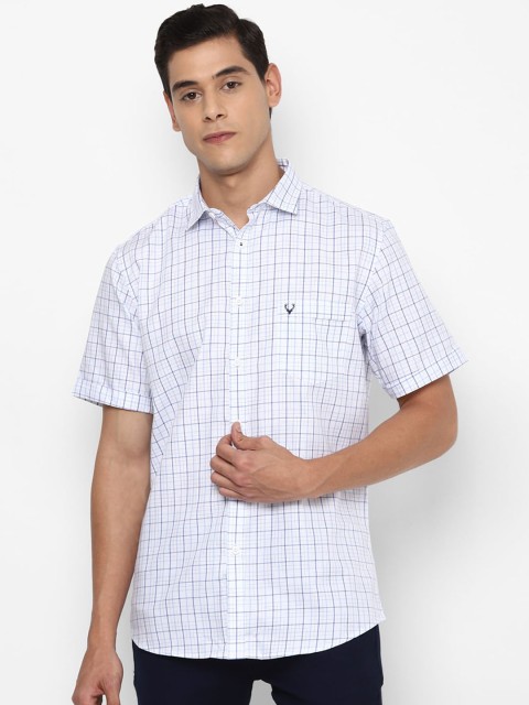 

Allen Solly Men White & Blue Pure Cotton Slim Fit Checked Casual Shirt