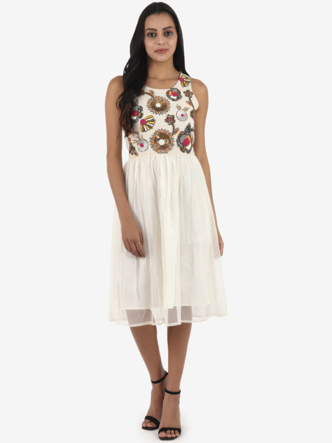 

Diwaah Women Off-White & Golden Sequinned A-Line Dress