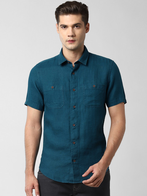 

Peter England Men Teal Blue Slim Fit Solid Casual Shirt