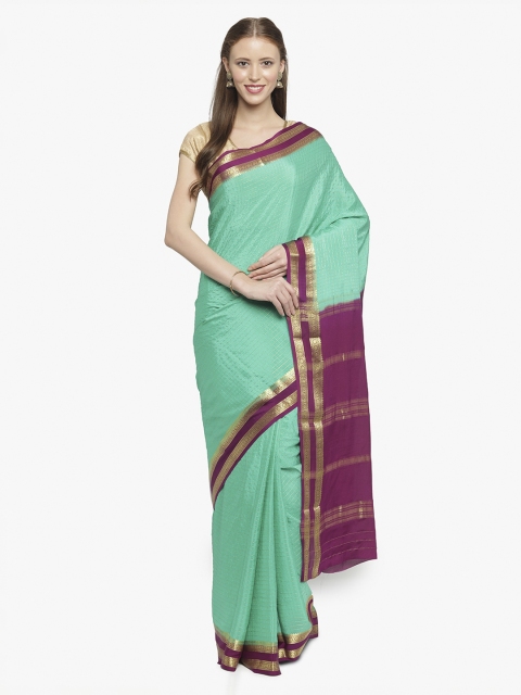 

Sudarshan Silks Green & Purple Pure Silk Solid Mysore Silk Saree