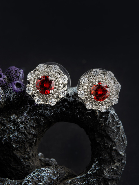 

E2O Silver-Plated & Red Circular Studs