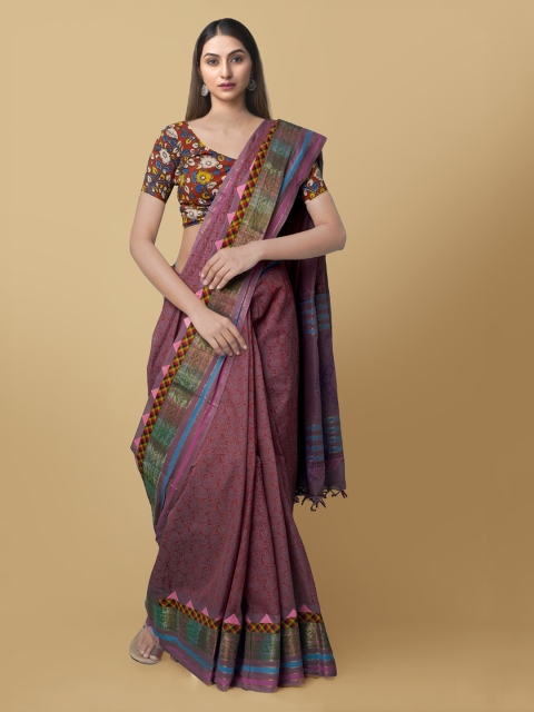 

Unnati Silks Mauve Pure Cotton Printed Mangalagiri Saree