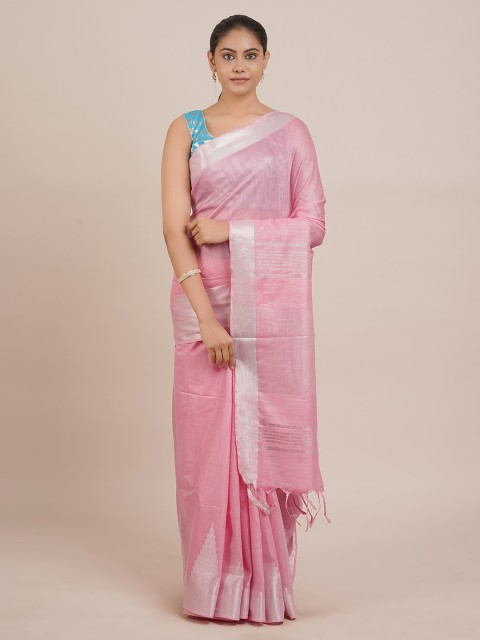 

Pothys Pink Solid Linen Blend Saree