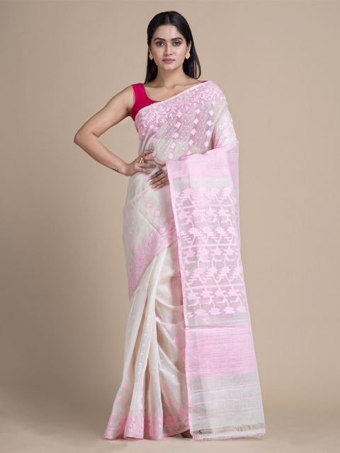 

Mitera Pink Silk Cotton Woven Design Jamdani Saree