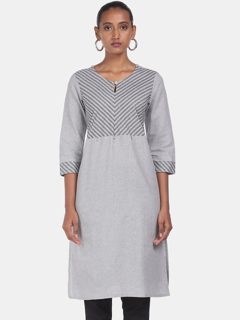 

Karigari Women Grey Yoke Design Keyhole Neck Kurta