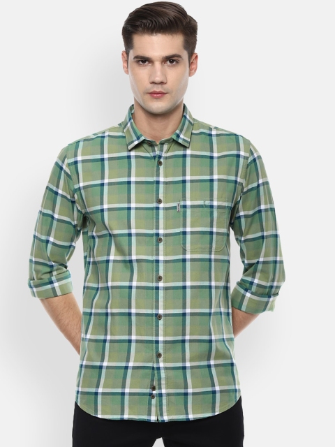 

Louis Philippe Jeans Men Green & Blue Slim Fit Checked Casual Shirt