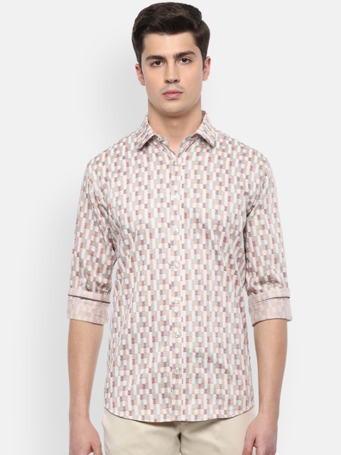 

V Dot Men Beige & Red Slim Fit Printed Casual Shirt