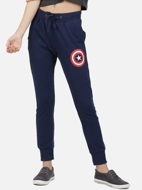 

Free Authority Women Navy Blue Captain America Printed Straight-Fit Joggers